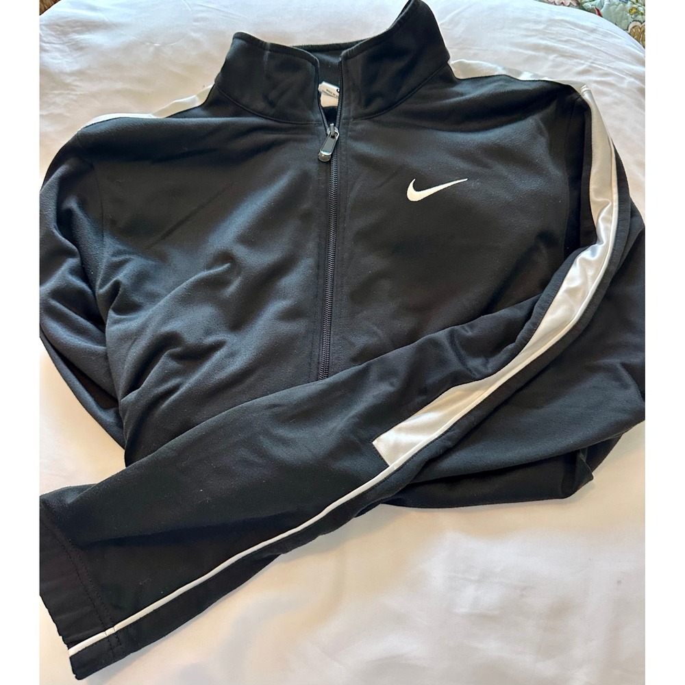 Nike Mens Track Jacket Black White Stripe Full Zip Swoosh Logo Large/Athleisure